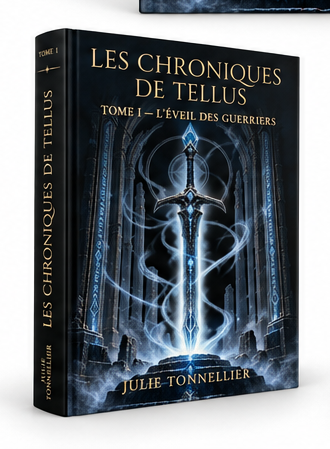 Tellus Tome 1 — Broché — trois-quarts gauche Les Chroniques de Tellus — Tome 1 : L’Éveil des Guerriers, édition brochée — vue trois-quarts gauche